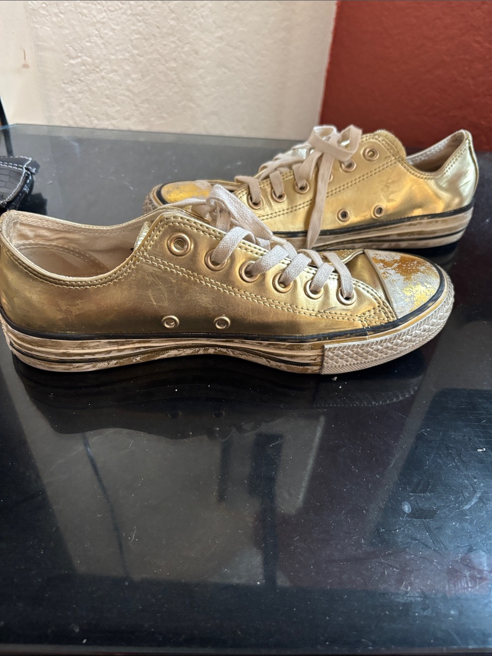 Gold Metallic Low-Top Sneakers